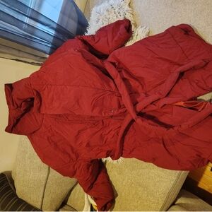 Red Puffer Coat with Belt